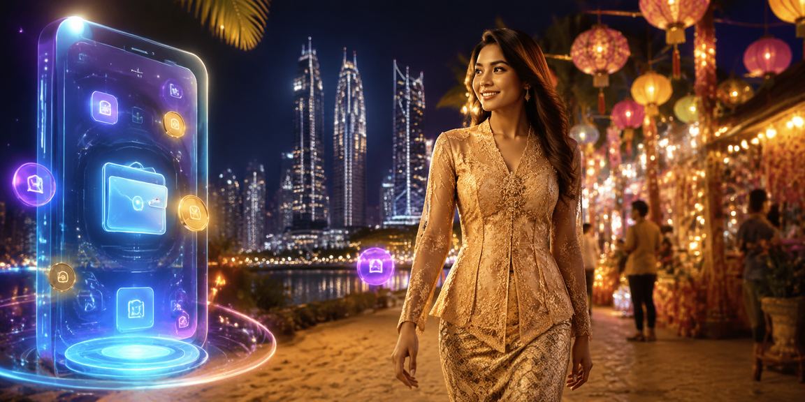 Pengguna wanita berbaju kebaya menikmati pertaruhan sukan di Kuala Lumpur melalui telefon pintar